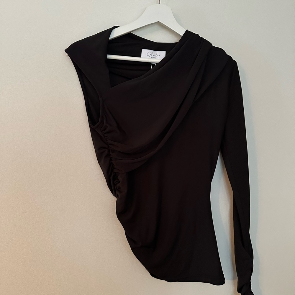 L’Academie Black Draped One Sleeve Top